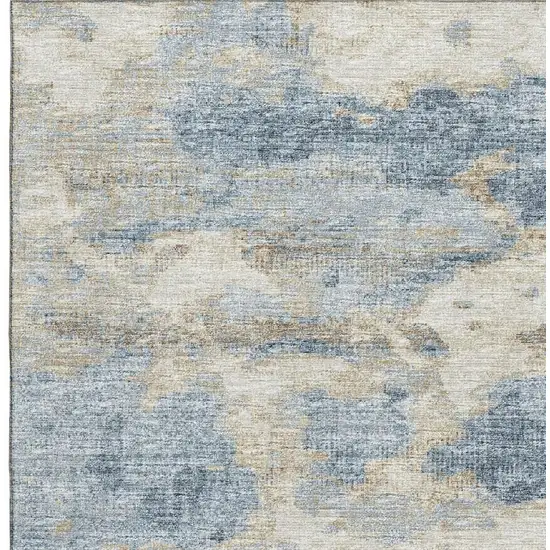 Blue Silver And Gold Abstract Washable Area Rug With UV Protection Photo 4