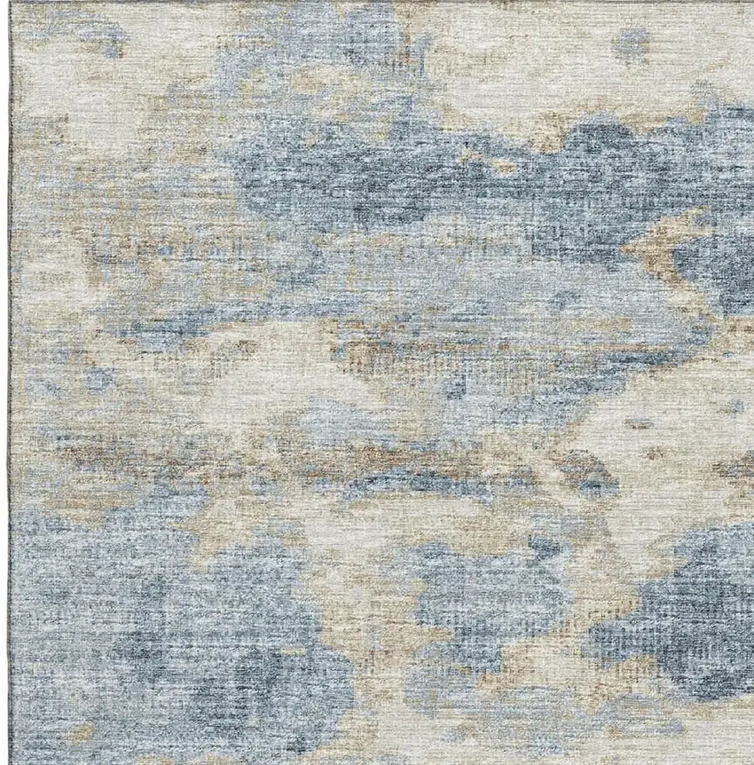 Blue Silver And Gold Abstract Washable Area Rug With UV Protection Photo 4