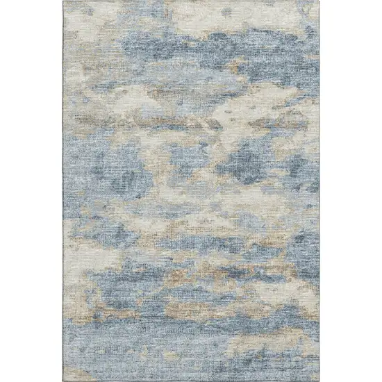 Blue Silver And Gold Abstract Washable Area Rug With UV Protection Photo 2