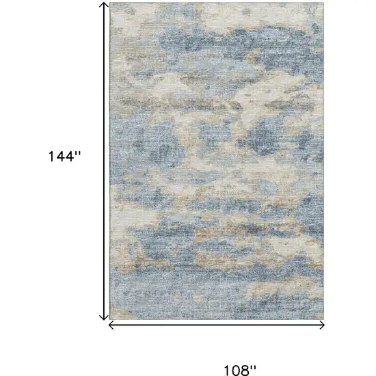 Blue Silver And Gold Abstract Washable Area Rug With UV Protection Photo 3