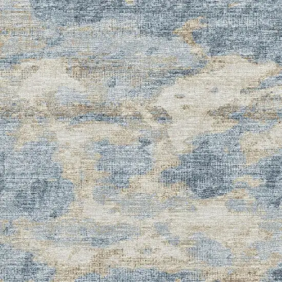 Blue Silver And Gold Abstract Washable Area Rug With UV Protection Photo 4