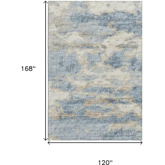 Blue Silver And Gold Abstract Washable Area Rug With UV Protection Photo 3