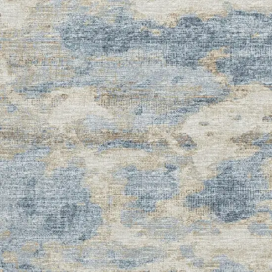 Blue Silver And Gold Abstract Washable Area Rug With UV Protection Photo 4