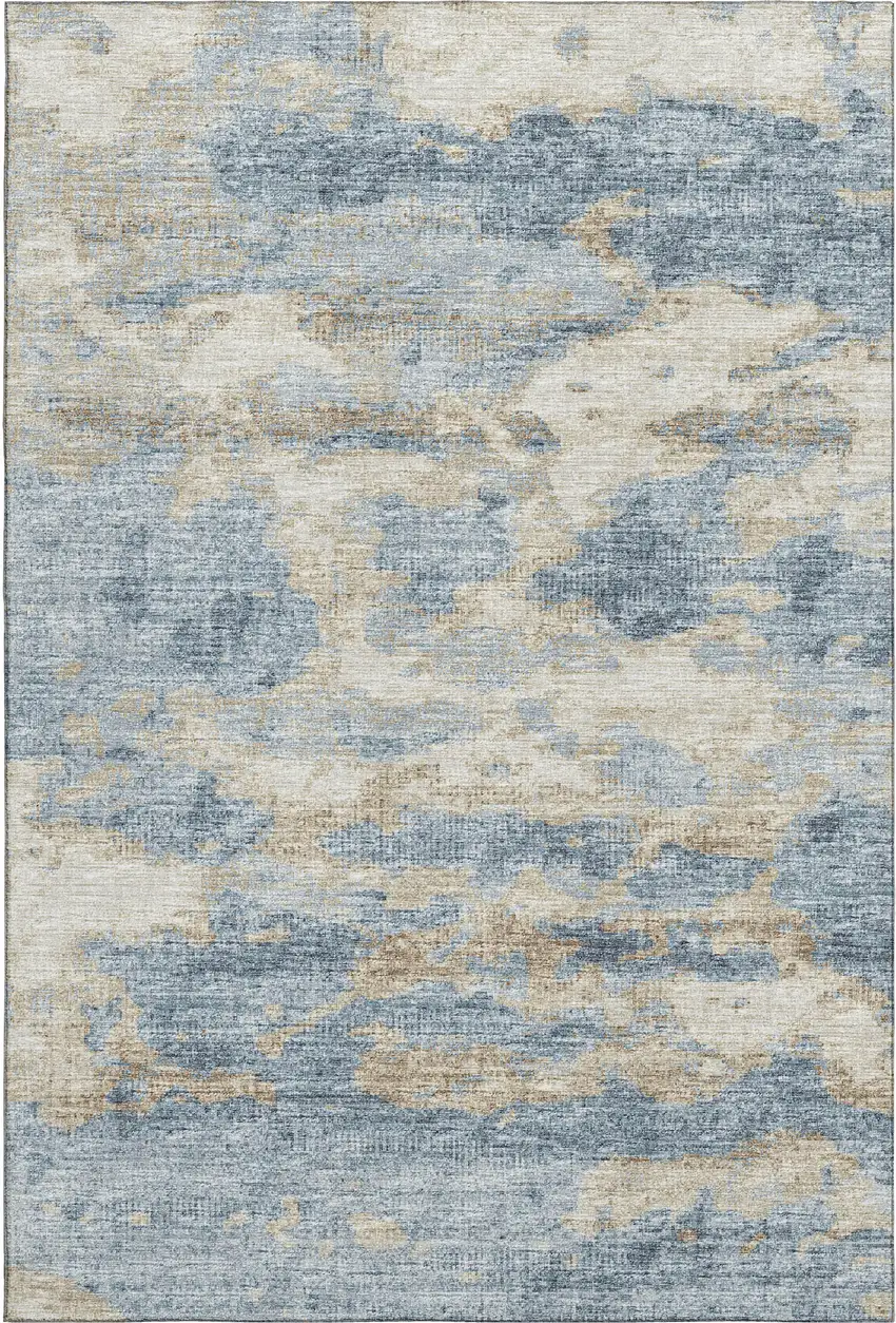 Blue Silver And Gold Abstract Washable Area Rug With UV Protection Photo 2