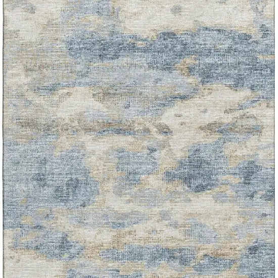 Blue Silver And Gold Abstract Washable Area Rug With UV Protection Photo 5