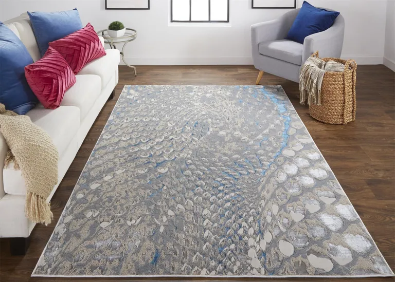Blue Silver And Gray Geometric Stain Resistant Area Rug Photo 5