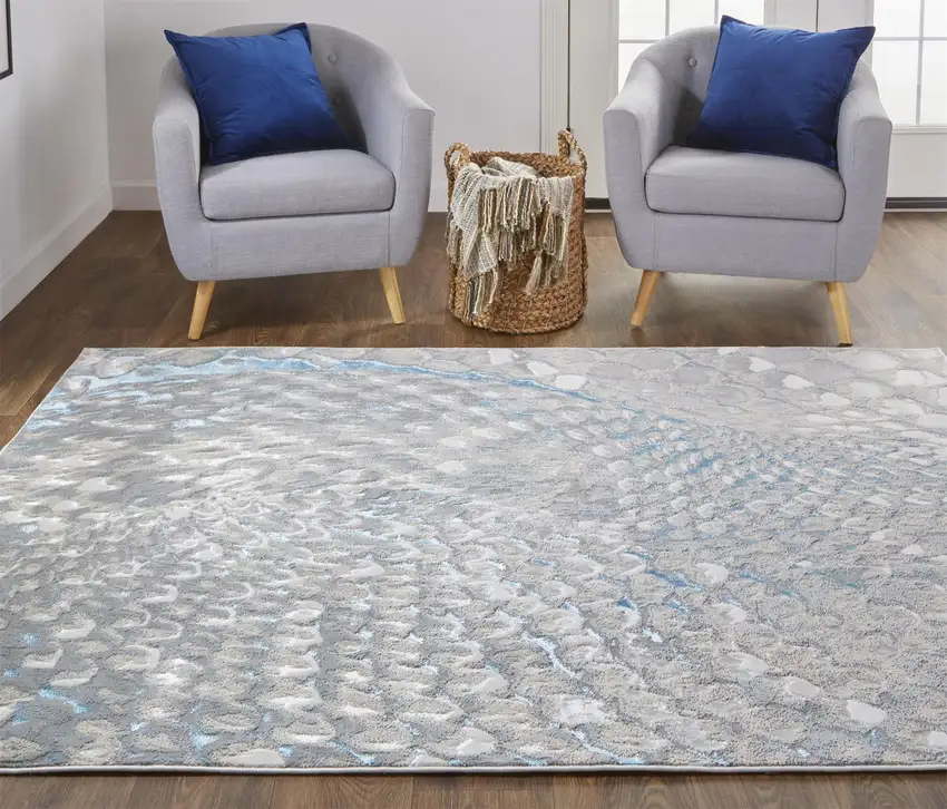 Blue Silver And Gray Geometric Stain Resistant Area Rug Photo 8