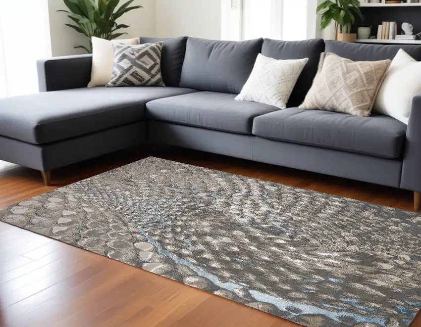 Blue Silver And Gray Geometric Stain Resistant Area Rug Photo 1