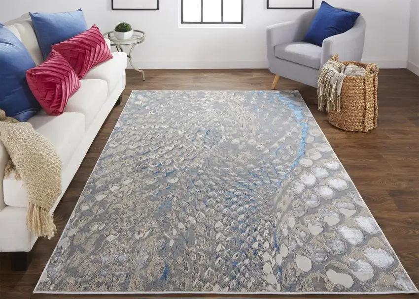 Blue Silver And Gray Geometric Stain Resistant Area Rug Photo 6