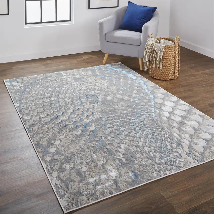 Blue Silver And Gray Geometric Stain Resistant Area Rug Photo 7