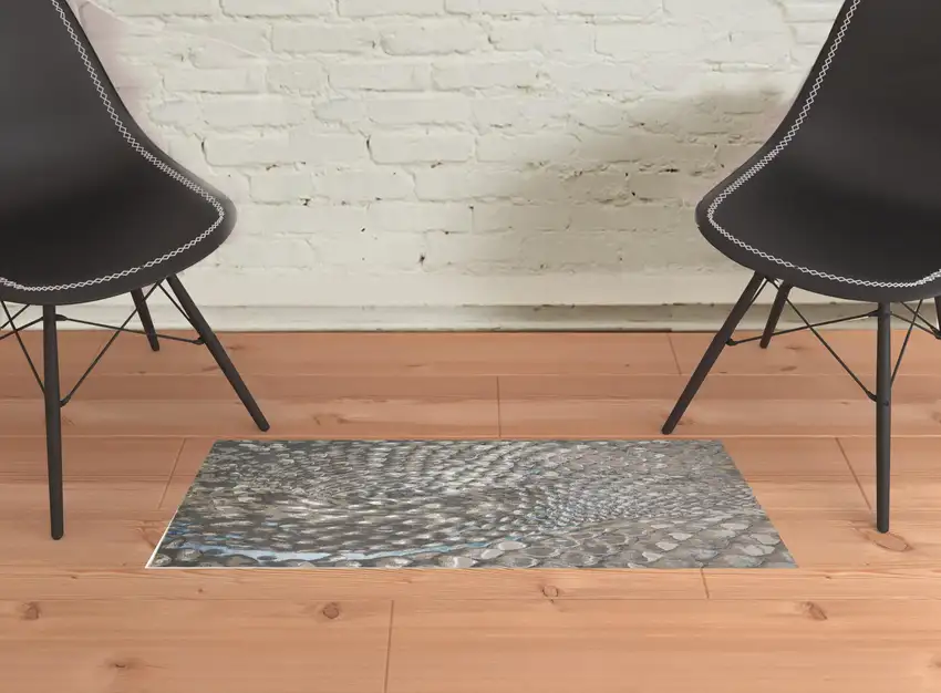 Blue Silver And Gray Geometric Stain Resistant Area Rug Photo 2