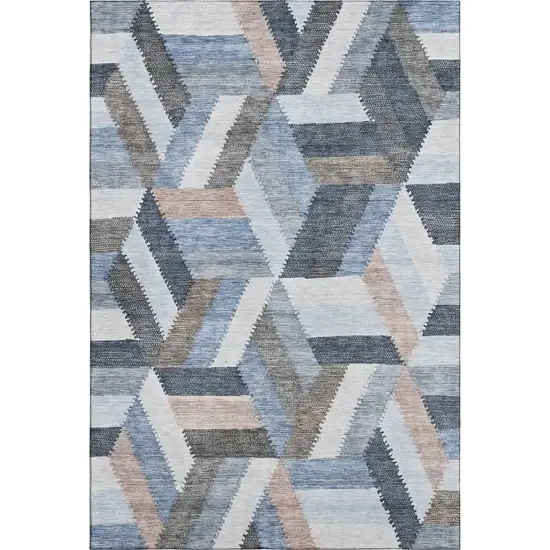 Blue Silver And Gray Geometric Washable Area Rug With UV Protection Photo 1