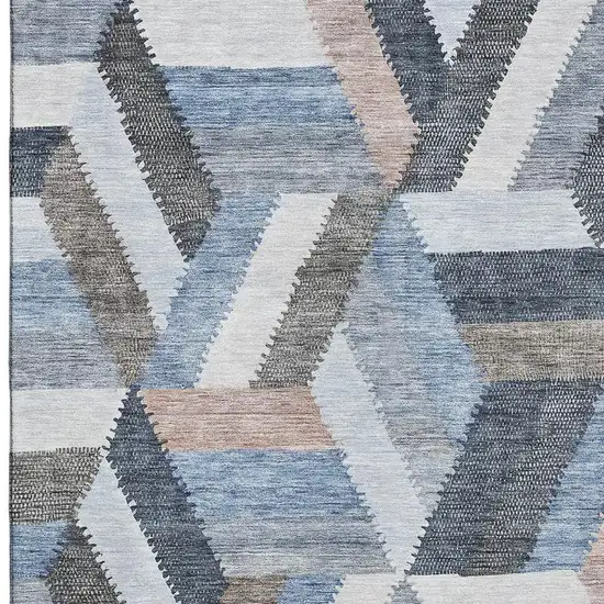 Blue Silver And Gray Geometric Washable Area Rug With UV Protection Photo 2