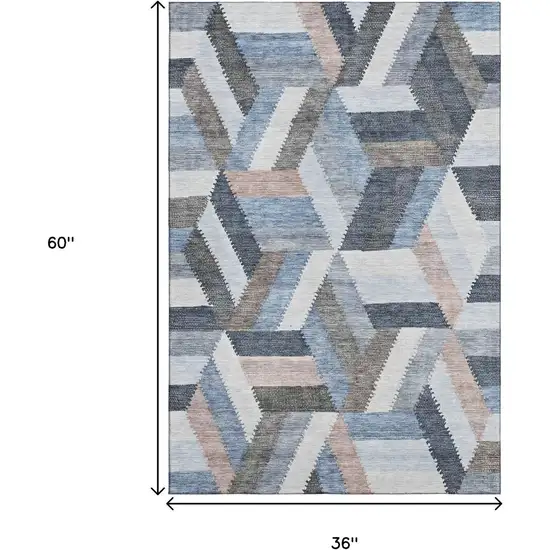 Blue Silver And Gray Geometric Washable Area Rug With UV Protection Photo 3