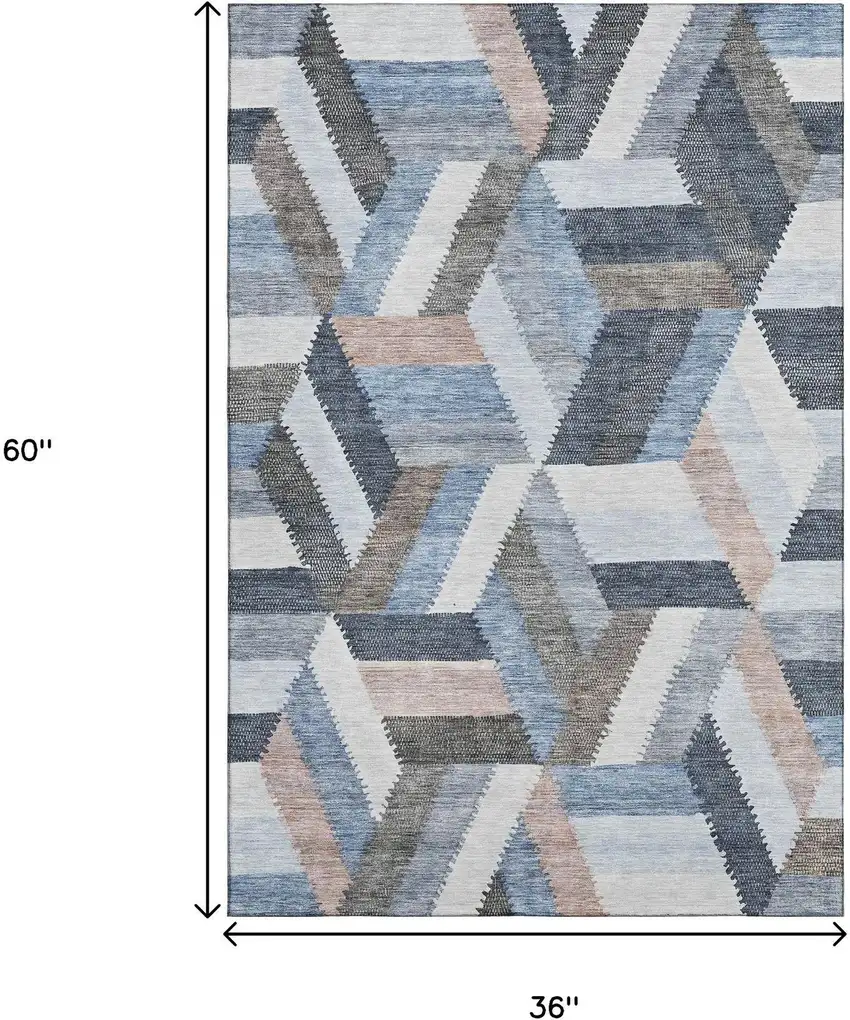Blue Silver And Gray Geometric Washable Area Rug With UV Protection Photo 3