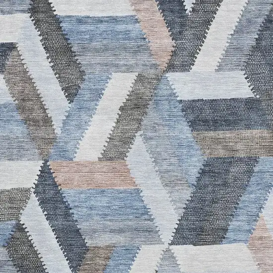Blue Silver And Gray Geometric Washable Area Rug With UV Protection Photo 2