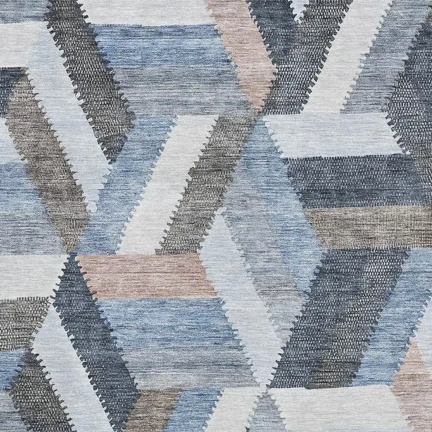 Blue Silver And Gray Geometric Washable Area Rug With UV Protection Photo 2