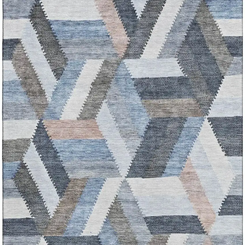 Blue Silver And Gray Geometric Washable Area Rug With UV Protection Photo 2