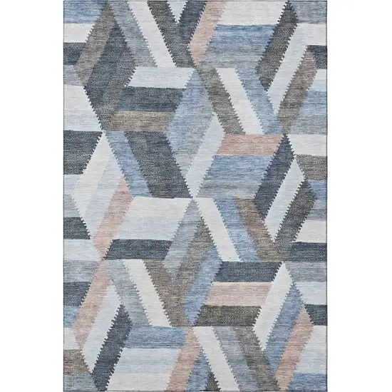 Blue Silver And Gray Geometric Washable Area Rug With UV Protection Photo 2