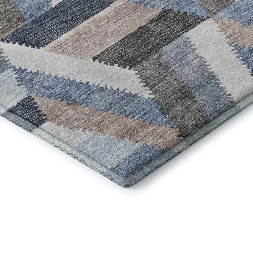 Blue Silver And Gray Geometric Washable Area Rug With UV Protection Photo 6