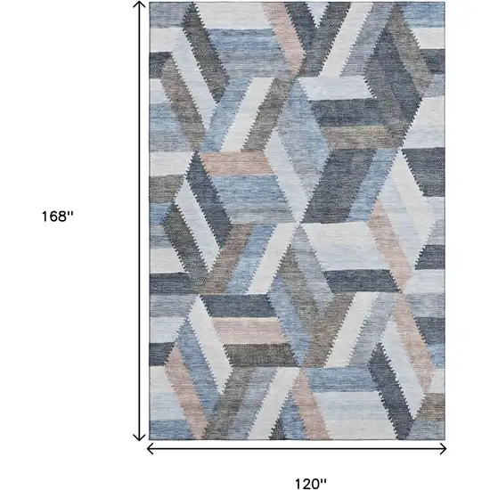 Blue Silver And Gray Geometric Washable Area Rug With UV Protection Photo 9
