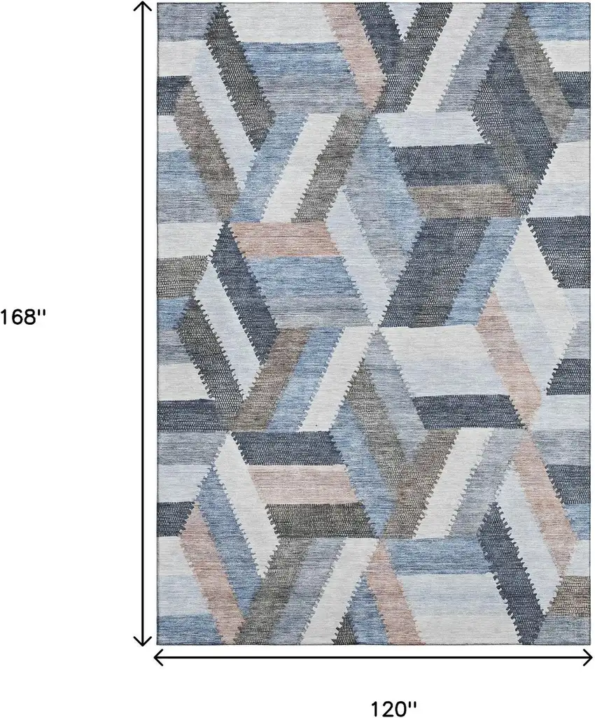 Blue Silver And Gray Geometric Washable Area Rug With UV Protection Photo 9