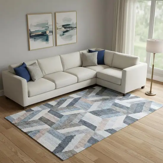 Blue Silver And Gray Geometric Washable Area Rug With UV Protection Photo 2