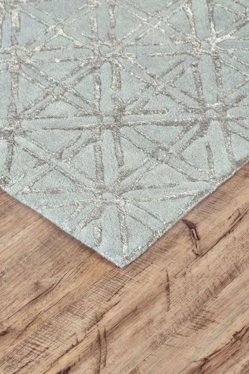 Blue Silver And Gray Wool Abstract Tufted Handmade Area Rug Photo 3