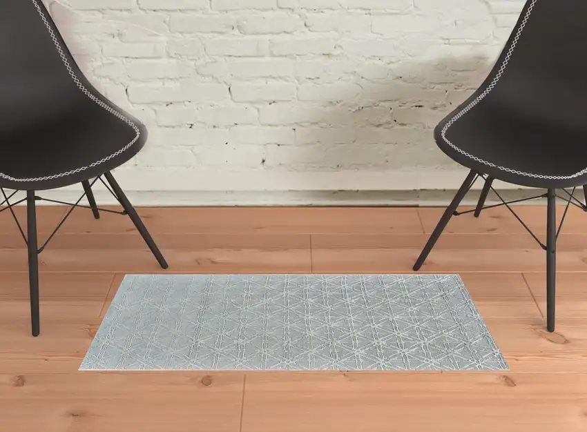 Blue Silver And Gray Wool Abstract Tufted Handmade Area Rug Photo 2