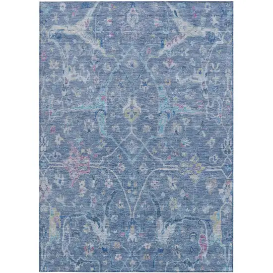 Blue Sky Blue And Ivory Floral Washable Indoor Outdoor Area Rug Photo 4
