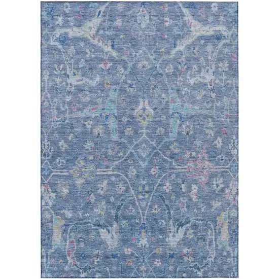 Blue Sky Blue And Ivory Floral Washable Indoor Outdoor Area Rug Photo 2