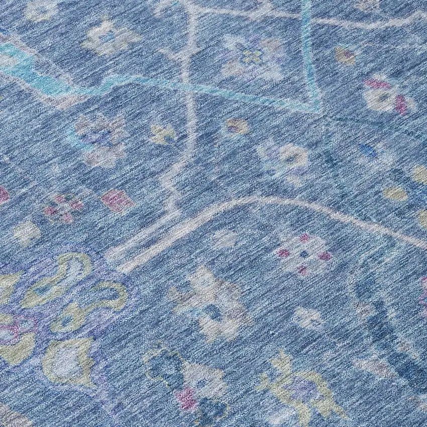 Blue Sky Blue And Ivory Floral Washable Indoor Outdoor Area Rug Photo 6