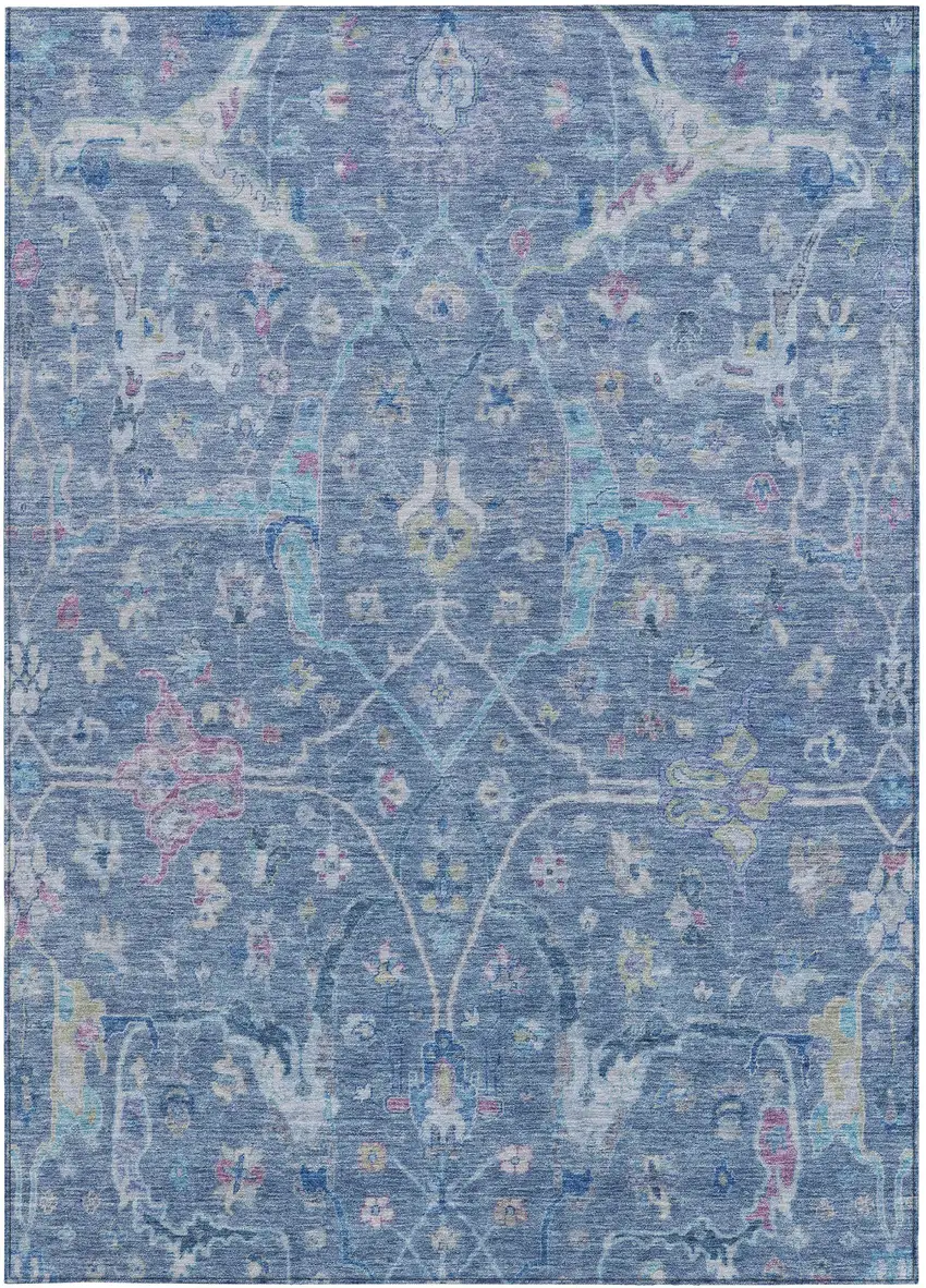 Blue Sky Blue And Ivory Floral Washable Indoor Outdoor Area Rug Photo 4