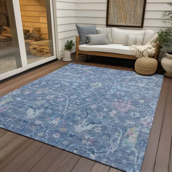 Blue Sky Blue And Ivory Floral Washable Indoor Outdoor Area Rug Photo 9
