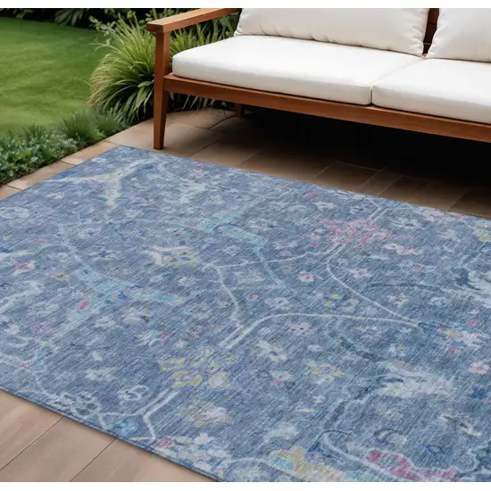Blue Sky Blue And Ivory Floral Washable Indoor Outdoor Area Rug Photo 1