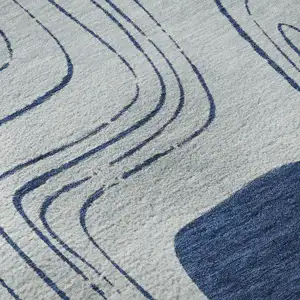 Photo of Blue Sky Blue And Ivory Geometric Washable Area Rug With UV Protection