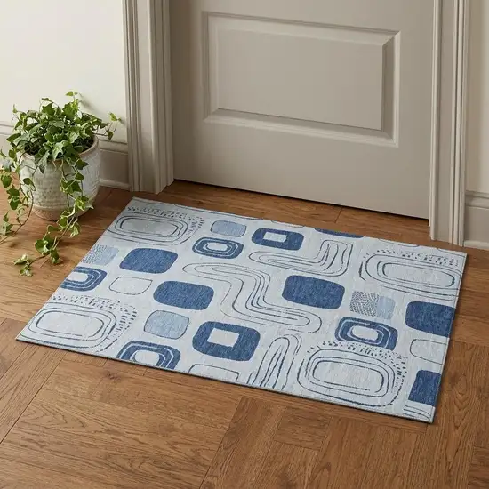 Blue Sky Blue And Ivory Geometric Washable Area Rug With UV Protection Photo 1