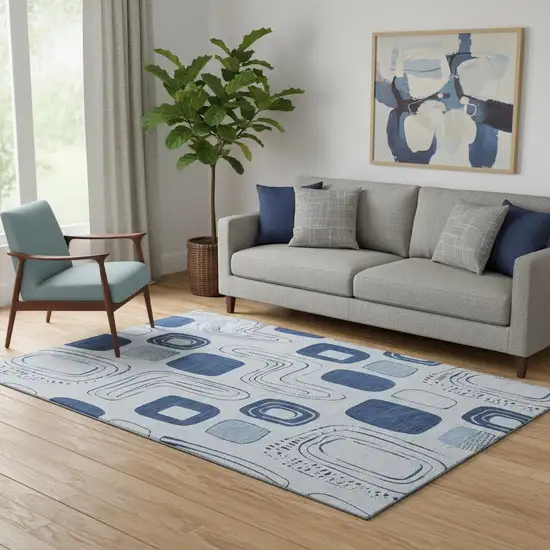 Blue Sky Blue And Ivory Geometric Washable Area Rug With UV Protection Photo 2
