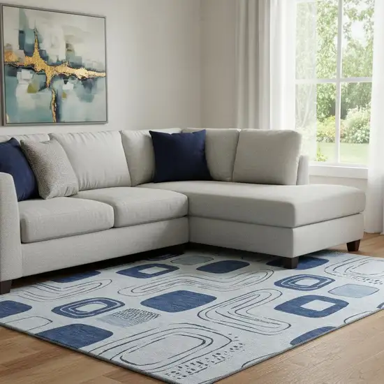 Blue Sky Blue And Ivory Geometric Washable Area Rug With UV Protection Photo 2