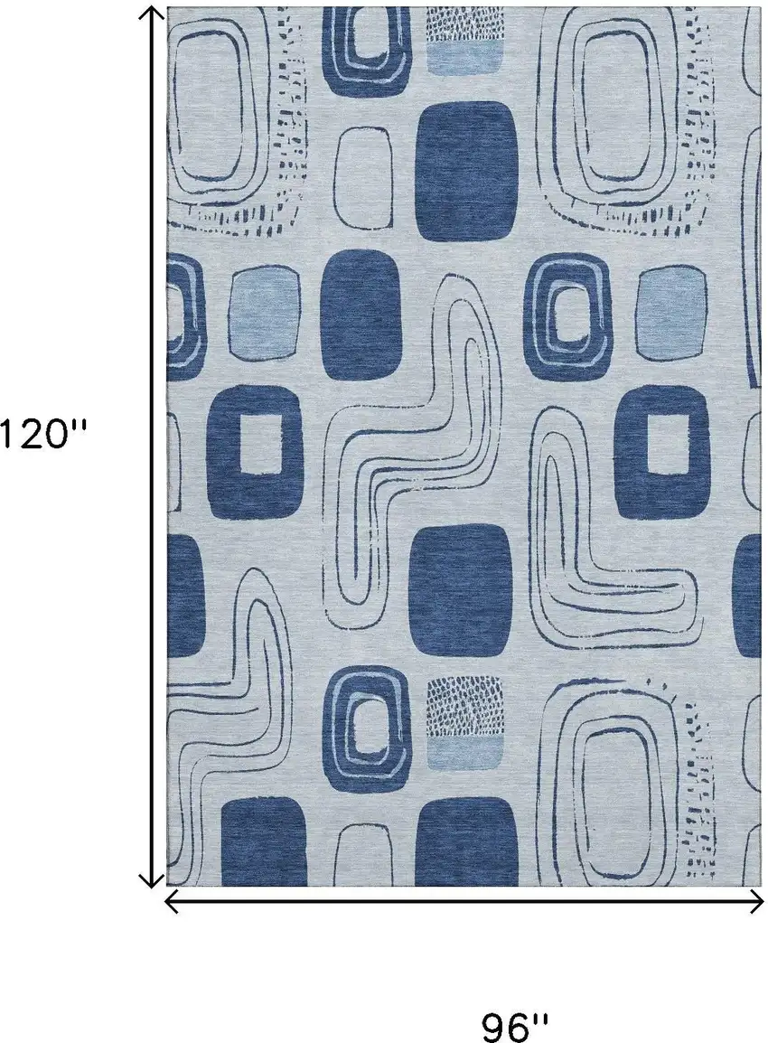 Blue Sky Blue And Ivory Geometric Washable Area Rug With UV Protection Photo 8