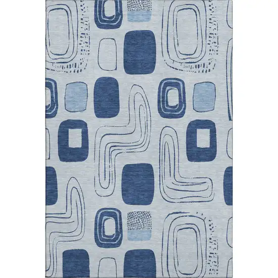 Blue Sky Blue And Ivory Geometric Washable Area Rug With UV Protection Photo 1