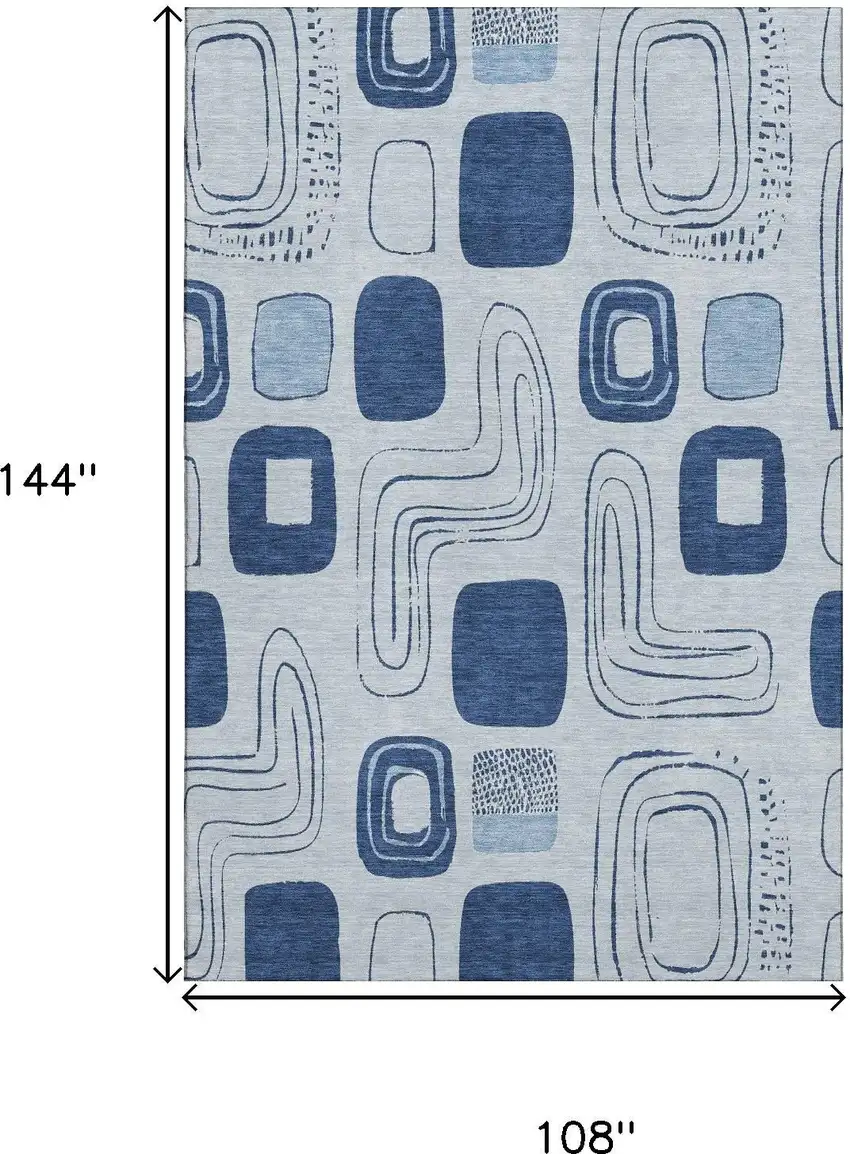 Blue Sky Blue And Ivory Geometric Washable Area Rug With UV Protection Photo 8