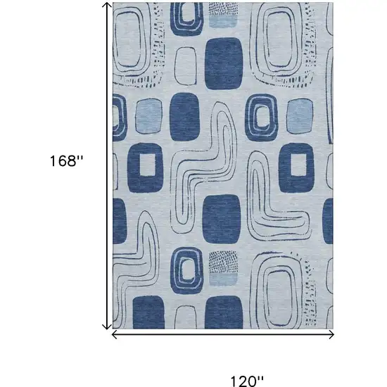 Blue Sky Blue And Ivory Geometric Washable Area Rug With UV Protection Photo 9