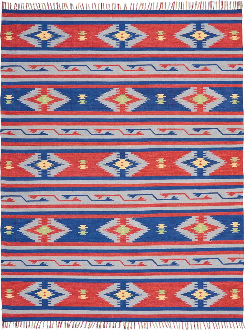 Blue Southwestern Handmade Area Rug With Fringe Photo 1