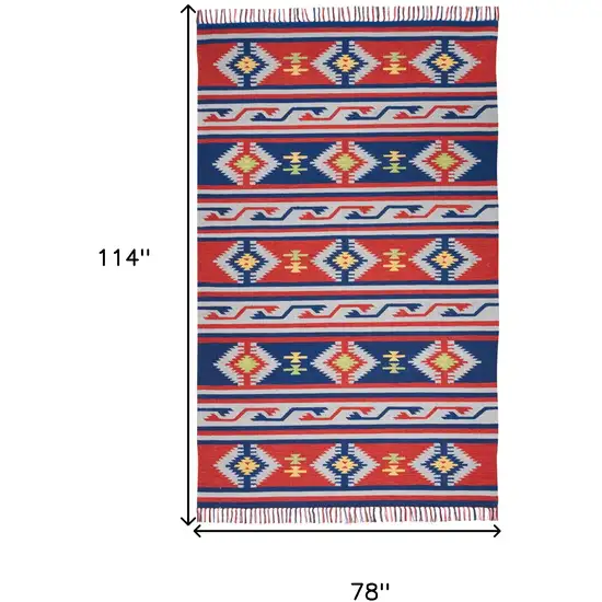 Blue Southwestern Handmade Area Rug With Fringe Photo 9