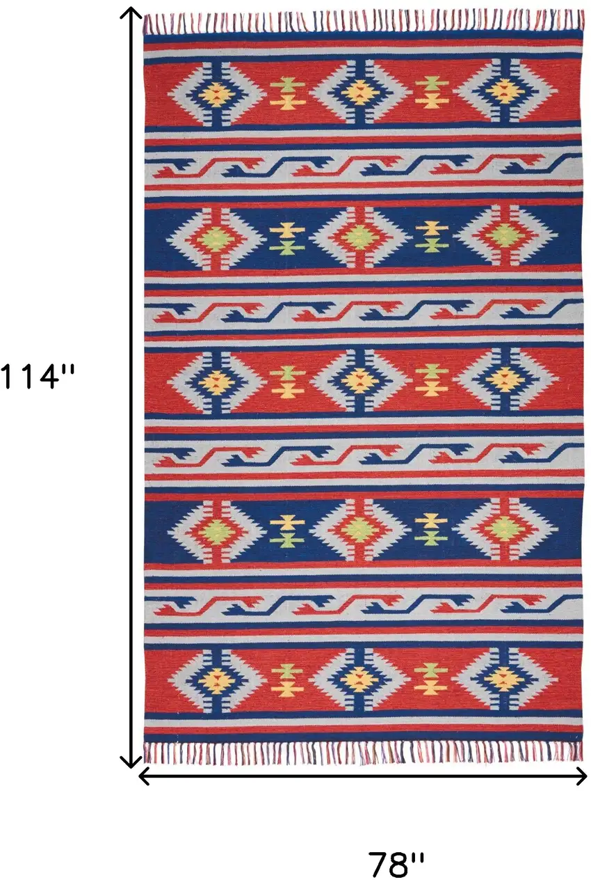 Blue Southwestern Handmade Area Rug With Fringe Photo 9