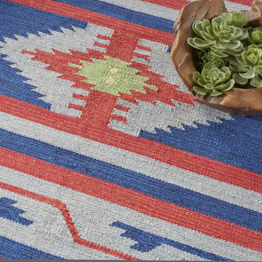 Blue Southwestern Handmade Area Rug With Fringe Photo 8