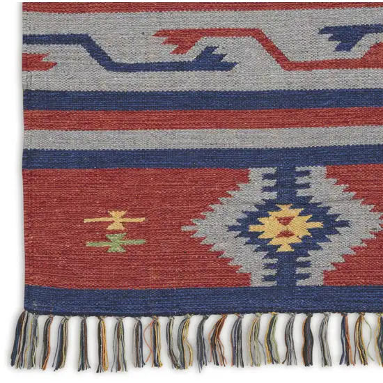 Blue Southwestern Handmade Area Rug With Fringe Photo 7