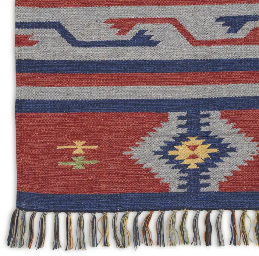 Blue Southwestern Handmade Area Rug With Fringe Photo 7