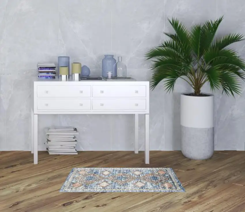 Blue Southwestern Power Loom Non Skid Area Rug Photo 2